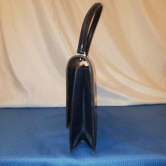 Vintage Blue Leather Top Handle Kelly Bag - Picture 2 of 12